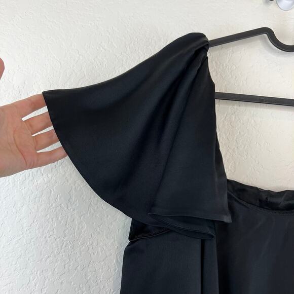 Jill Stuart Black Crepe Satin Ruffle Asymmetrical Neckline Jumpsuit Size 8 - Picture 12 of 12